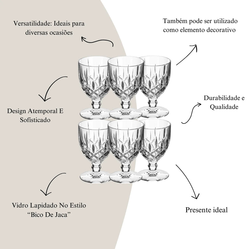 Jogo 6 Taças Vinho Água De Vidro 300 ml