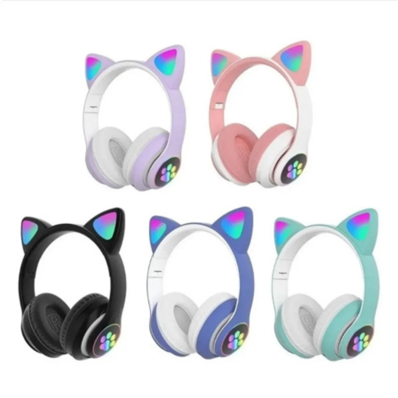 Fone De Ouvido Gatinho Bluetooth Led Infantil