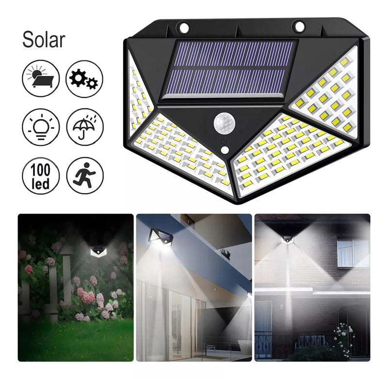 Luminária Solar Sensor De Presença 100 Leds Quintal Segurança iluminação externa