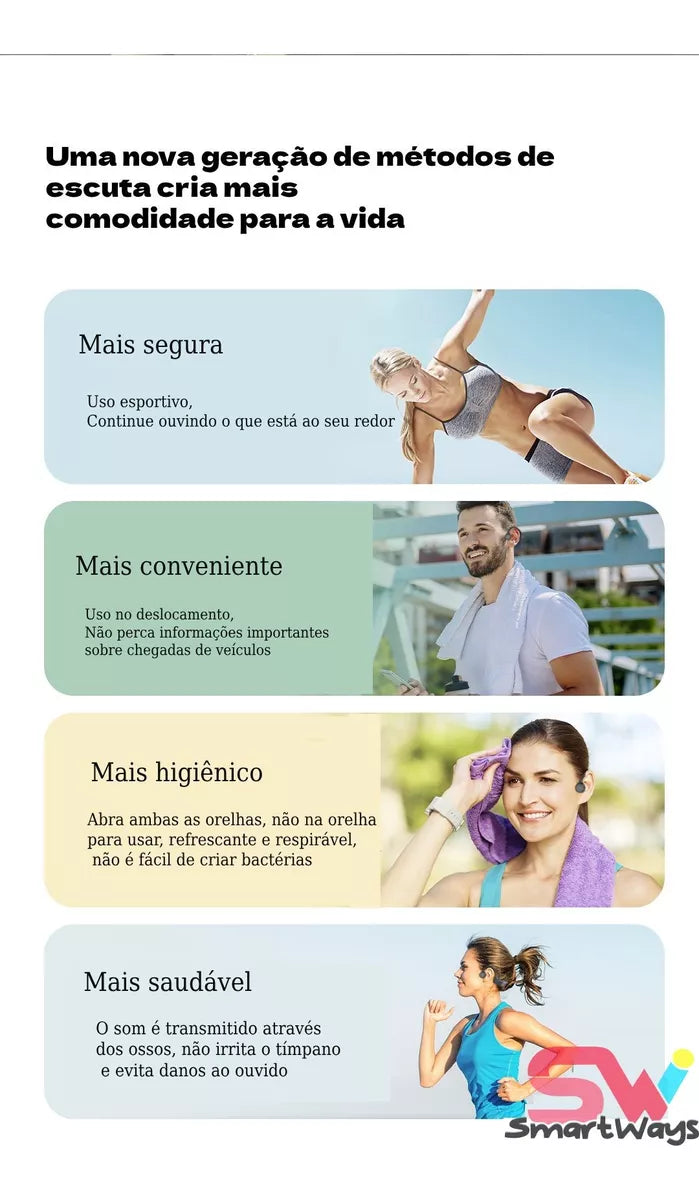 Fones Ouvido Óssea Bluetooth Prova D' Água P/ Esportes