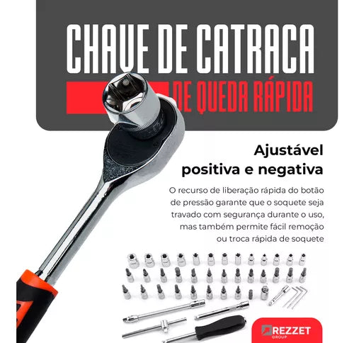 Kit Completo de Ferramentas com Chave de Soquete - 46 Peças, Alta Qualidade e Durabilidade